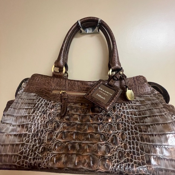 NWOT Brahmin Dark Toffee Embossed Leather Handbag - Picture 7 of 9